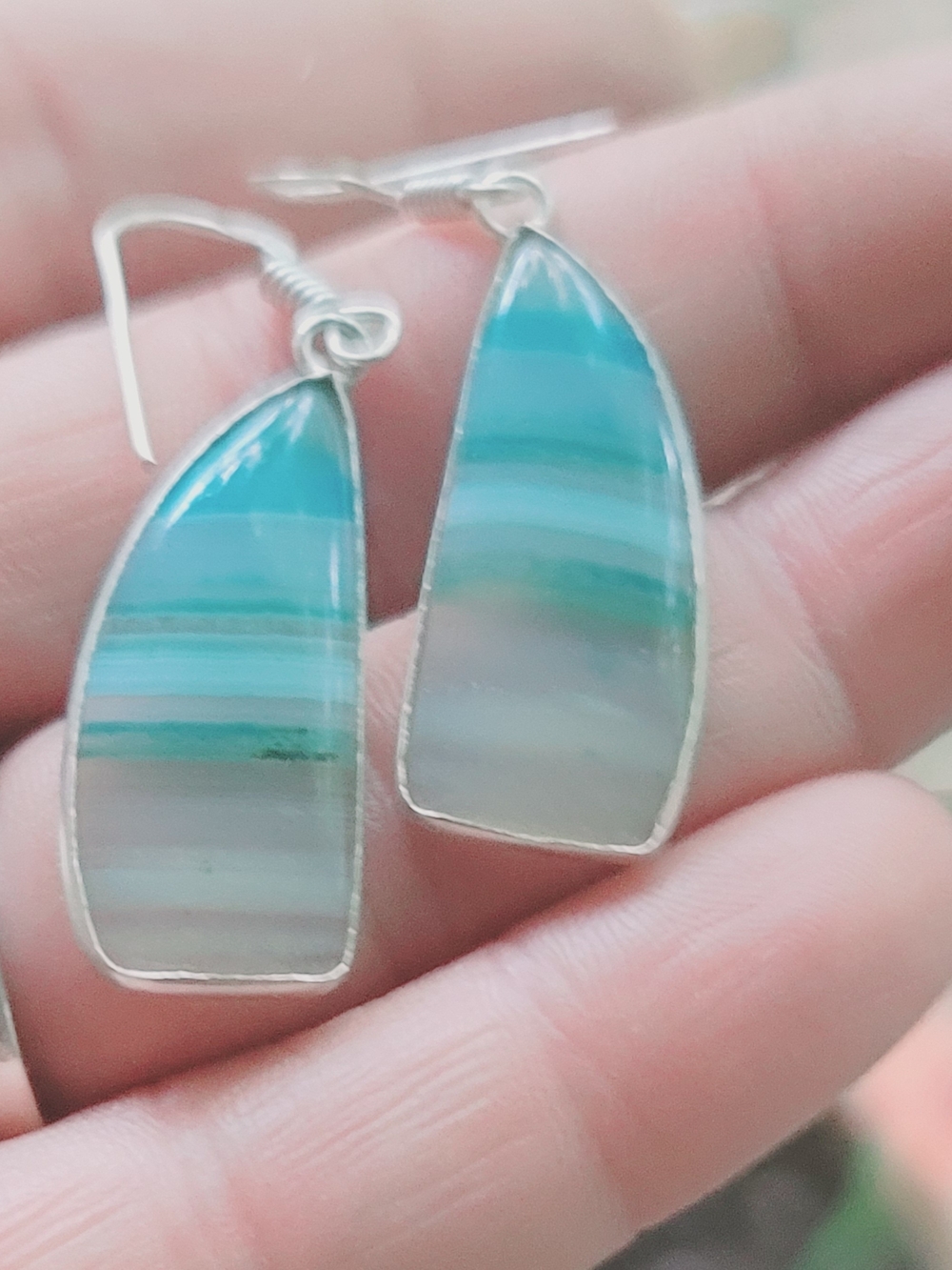 SIGNED NATURAL STRIPED AGATE DANGLE 925 STERLING SILVER EARRINGS